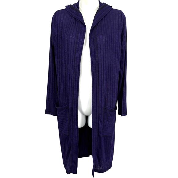 Chicos Zenergy Purple Longline Duster Hooded Cardigan Ribbed Sweater Thin 0/ S - Picture 1 of 15